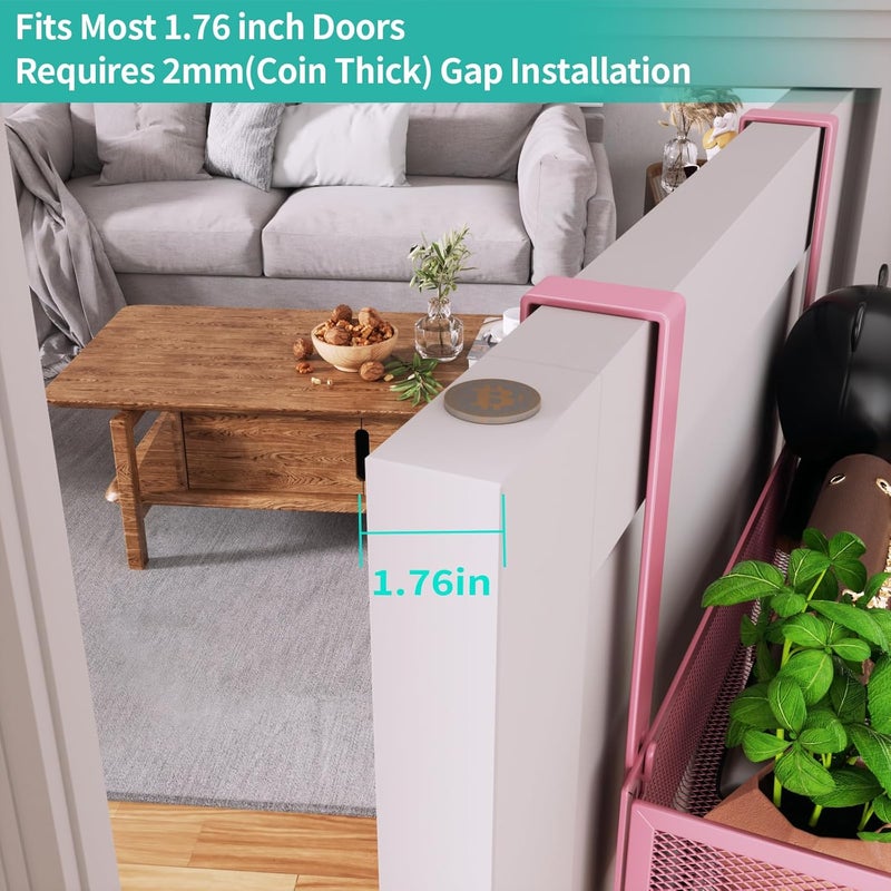 HapiRm Over The Door Hanger with Coat Hooks and 2 Baskets, Rustproof & Waterproof Pink Over The Door Hooks, Storage Organizer for Hats, Bathroom, Kitchen, Bedroom - Pink - Image 4